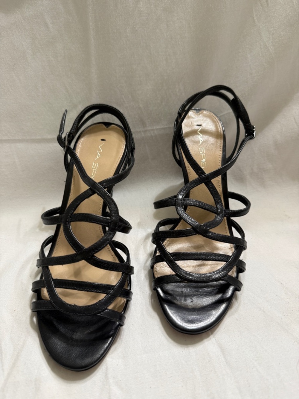 Via Spiga Black Strappy Heels Leather Sandals Size 5.5